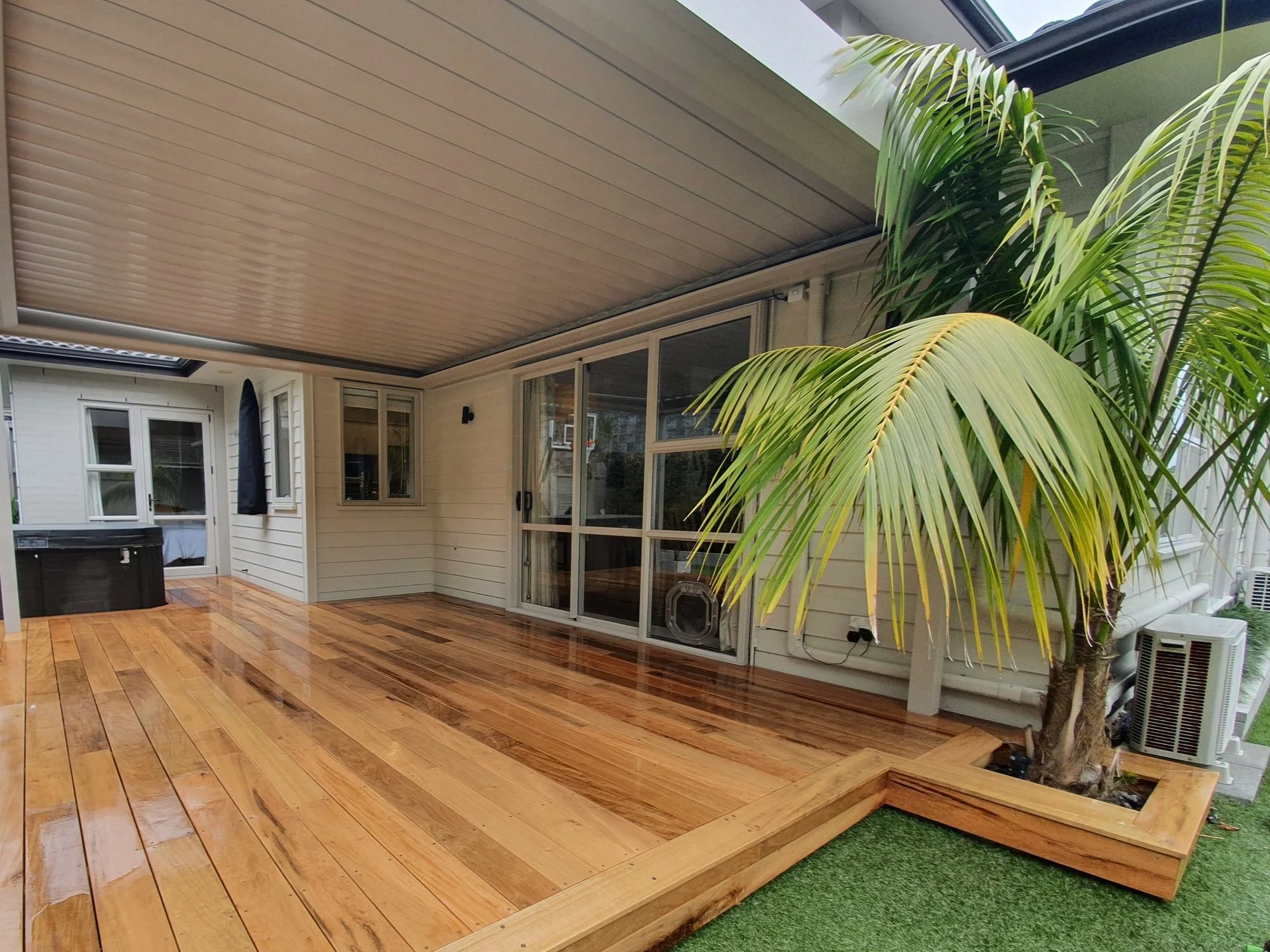 A deck built to level with the entrance to the lounge area